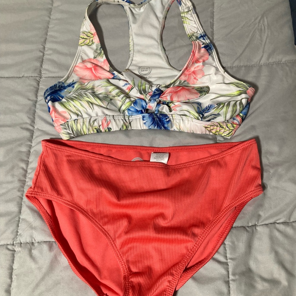 Wonder Nation Floral Bikini Set - Coral and Blue